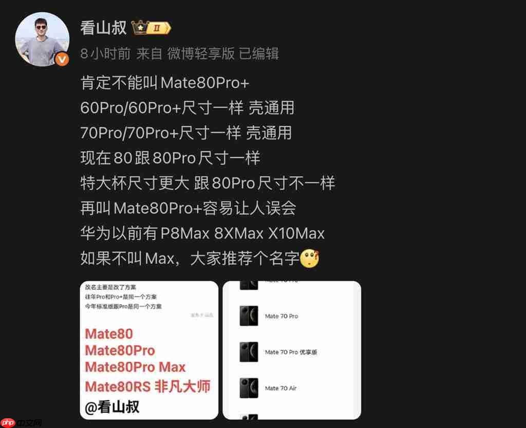 HUAWEI Mate 80 系列或将用新定名方式!传「这型号」改叫 80 Pro Max、机身配置可能係咁?