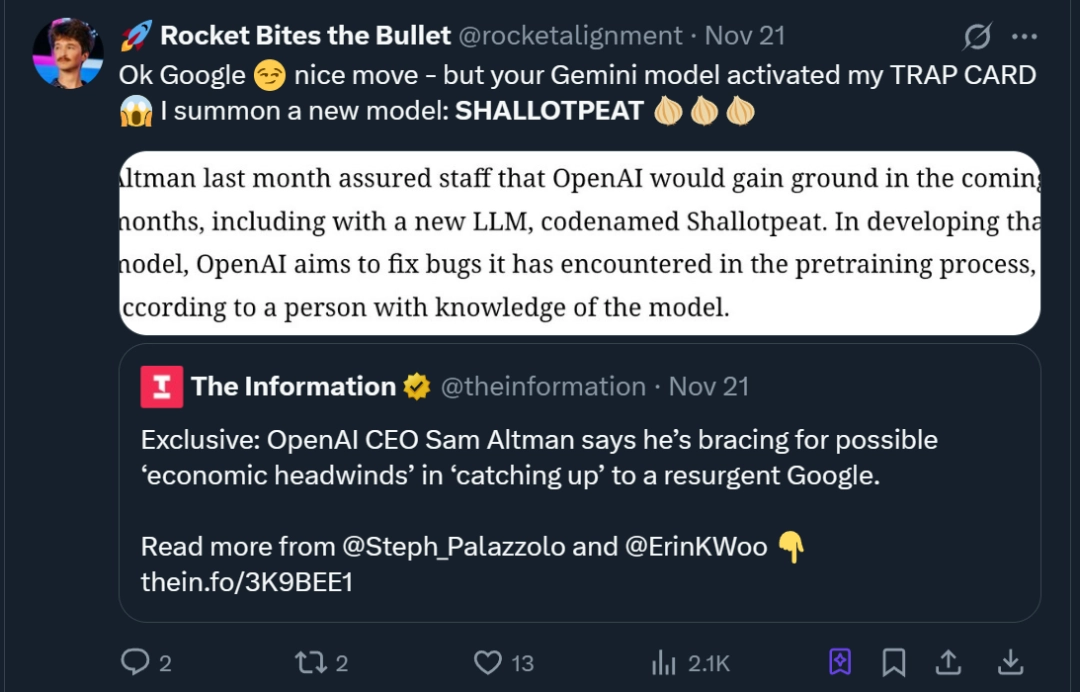 奥尔特曼即将推出新模型“Shallotpeat”，承认谷歌威胁到 OpenAI - php中文网
