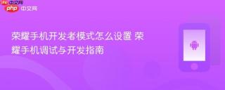 荣耀手机开发者模式怎么设置 荣耀手机调试与开发指南