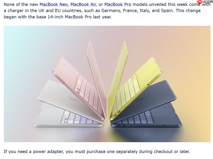 “为了环保”！欧版MacBook Neo/ Air/Pro不再附带充电器