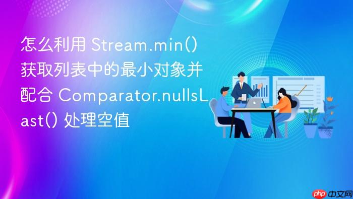 怎么利用 stream.min() 获取列表中的最小对象并配合 comparator.nullslast() 处理空值