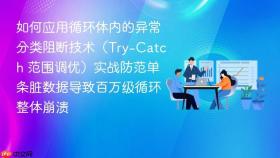 如何应用循环体内的异常分类阻断技术（try-catch 范围调优）实战防范单条脏数据导致百万级循环整体崩溃