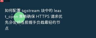 如何配置 upstream 块中的 least_conn 策略确保 HTTPS 请求优先分发给当前握手负载最轻的节点