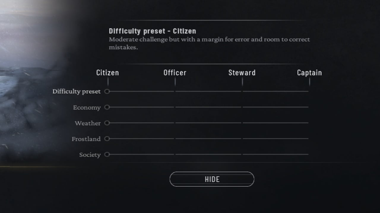 Meilleurs paramètres de difficulté de Frostpunk 2 : explication des différences entre les citoyens, les officiers, les stewards et les capitaines