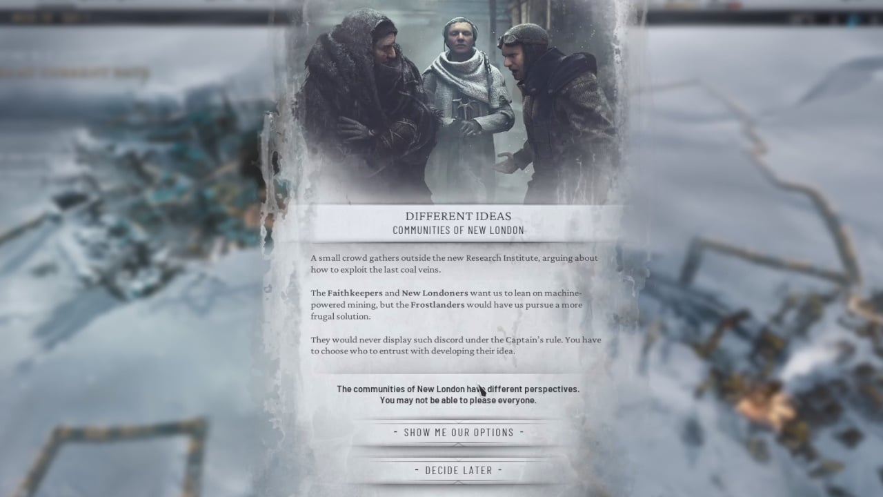 Sekiranya anda memilih Order atau Faith untuk New London dalam Frostpunk 2?