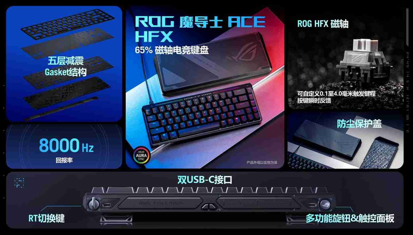 华硕 ROG 魔导士 ACE HFX 磁轴有线机械键盘开售：65% 配列、自研轴体，999 元