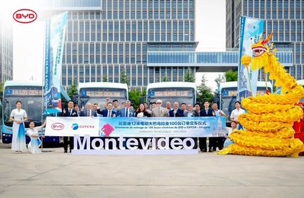 比亚迪青岛工厂向乌拉圭最大电动公交运营商 CUTCSA 交付 100 台纯电动大巴