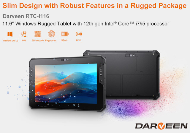 Das robuste 11,6-Zoll-Tablet Darveen RTC-I116 mit Intel Core-Antrieb kommt mit zwei Hot-Swap-fähigen Akkus auf den Markt