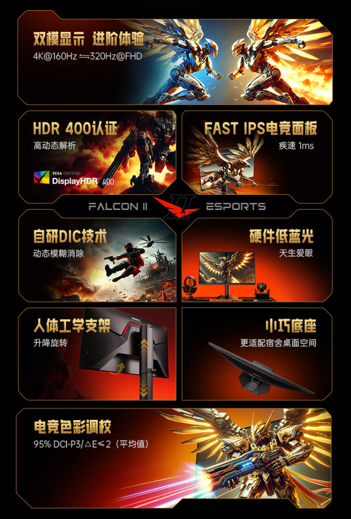 HKC G27H7 Pro 显示器发布:4K 160Hz / 1080P 320Hz 双模显示、HDR 400,首发 1899 元