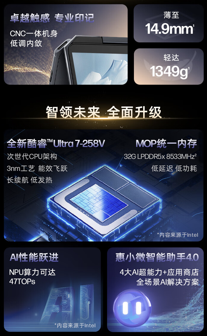 惠普星 Book Ultra 14 英寸翻转本开售:酷睿 Ultra 7 258V + 32G + 1T 售 11999 元