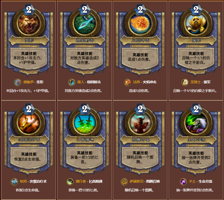 炉石传说各职业英雄技能