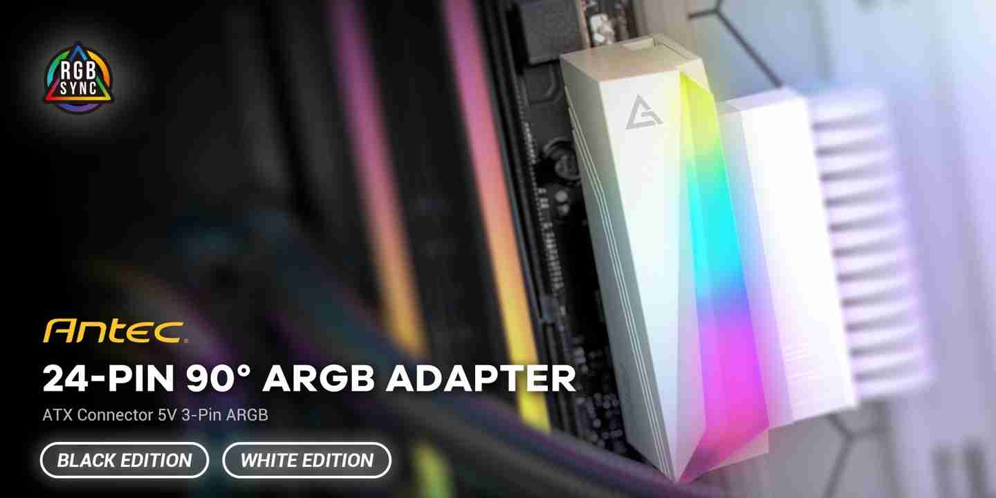 安钛克推出主板 24Pin 供电接口 90° 转接器，支持 ARGB 灯效