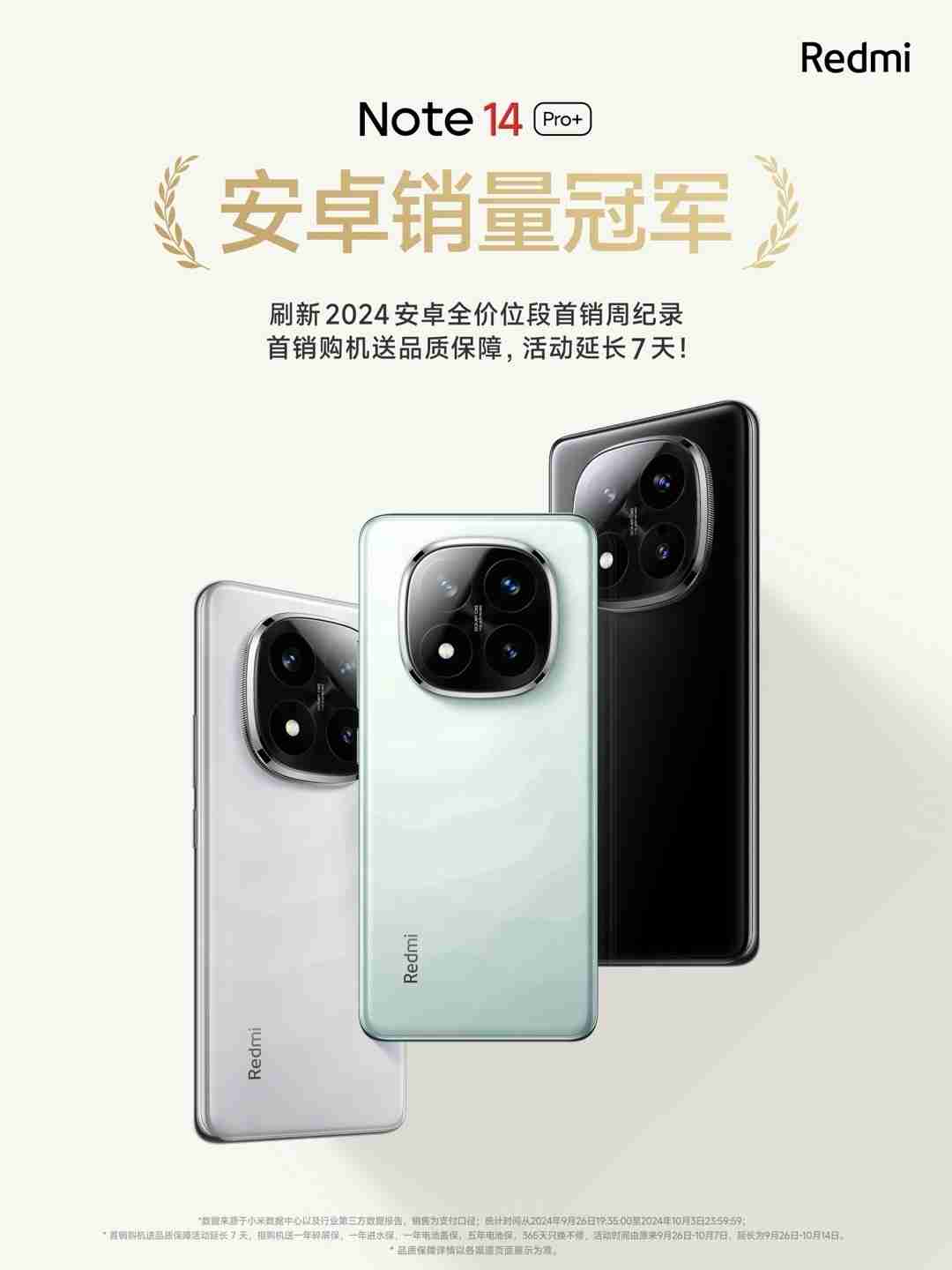 小米redmi：note 14 pro+手机刷新2024年安卓全价位段首销周记录