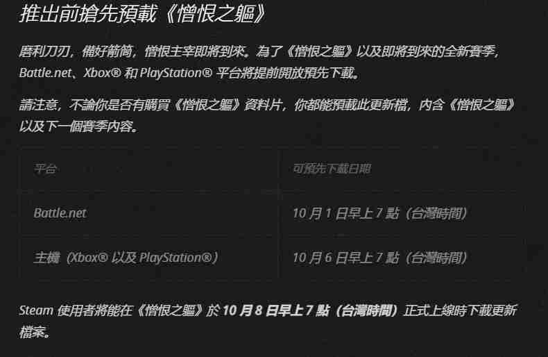 《暗黑破坏神4：憎恨之躯》10月8日早7点正式解锁