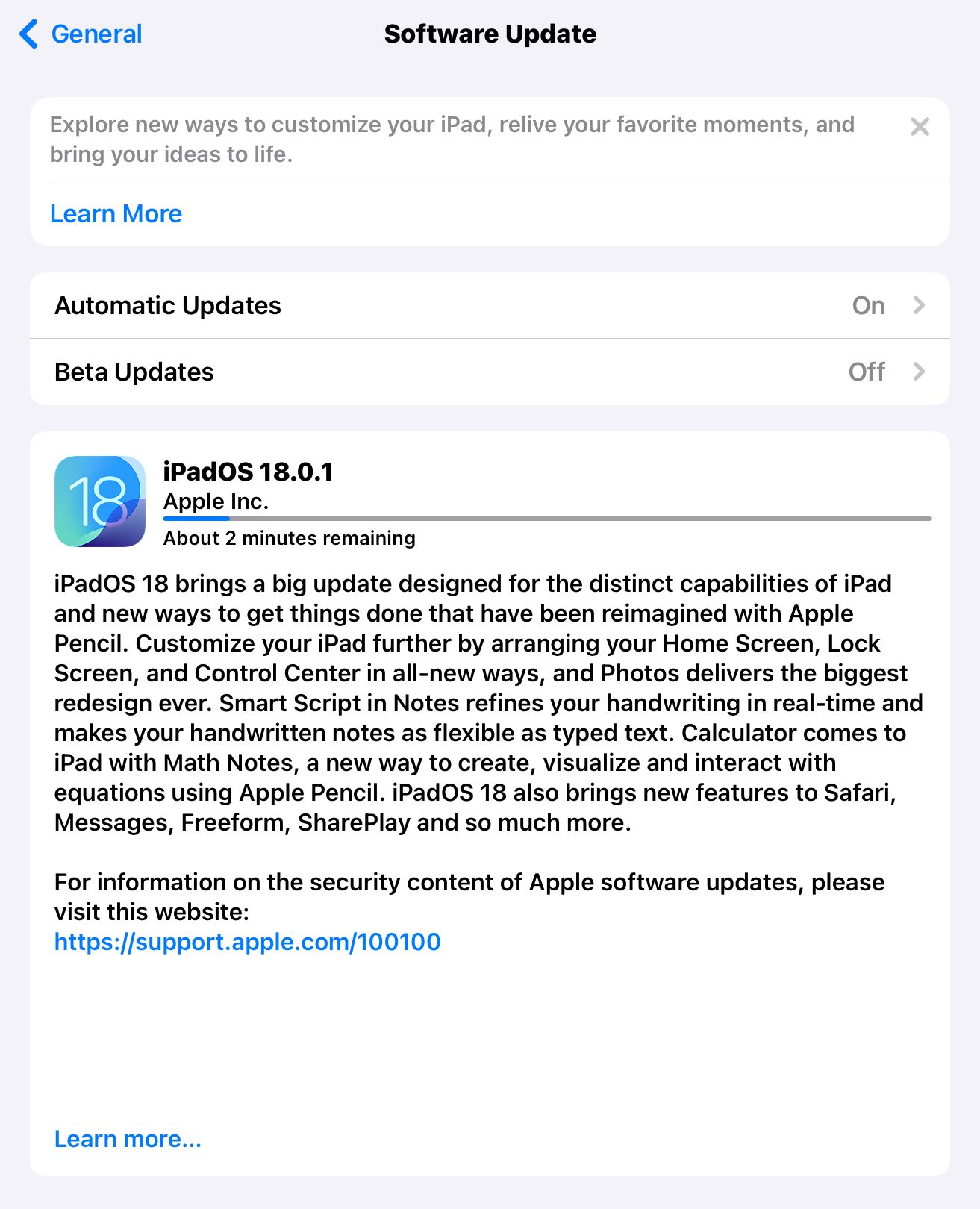 苹果发布 iPadOS 18.0.1:修复 M4 iPad 变砖、分享表盘导致信息意外退出等 BUG