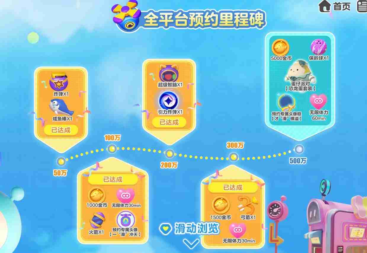 《蛋仔滑滑》全平台预约里程碑奖励一览