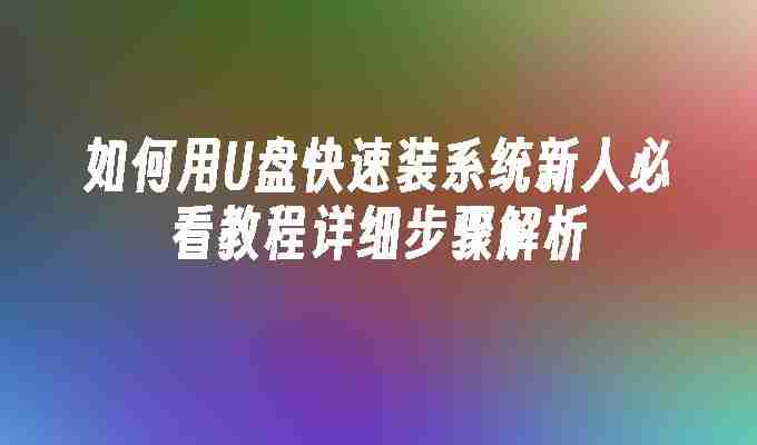 如何用U盘快速装系统新人必看教程详细步骤解析