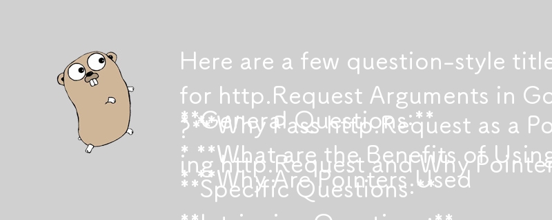 Voici quelques titres sous forme de questions basés sur le texte que vous avez fourni, en vous concentrant sur les points clés que vous soulignez :

**Questions générales :**

* **Pourquoi les pointeurs sont-ils utilisés pour les arguments http.Request dans Go ?**
* **W