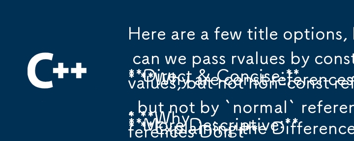 Here are a few title options, keeping in mind the question format and the article\'s focus:

Direct & Concise:

* Why can we pass rvalues by const reference, but not by regular reference?
* Why ar