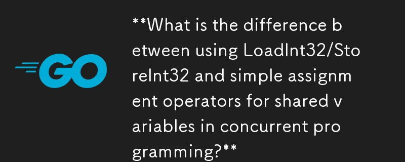 Quelle est la différence entre l’utilisation de LoadInt32/StoreInt32 et des opérateurs d’affectation simples pour les variables partagées en programmation simultanée ?