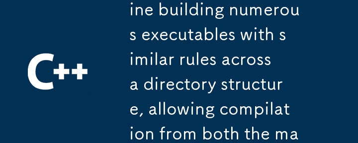 Can GNU Make streamline building numerous executables with similar rules across a directory structure, allowing compilation from both the main directory and individual project folders?