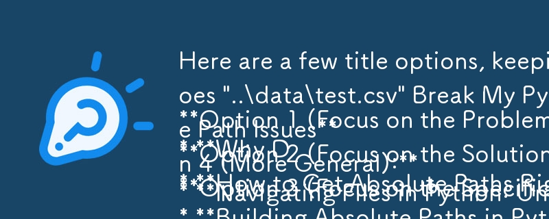 質問と回答の形式とテキストの内容を念頭に置いて、タイトルのオプションをいくつか示します。

オプション 1 (問題に焦点を当てる):
* 「..\\data\\test.csv」が Python を壊すのはなぜですか