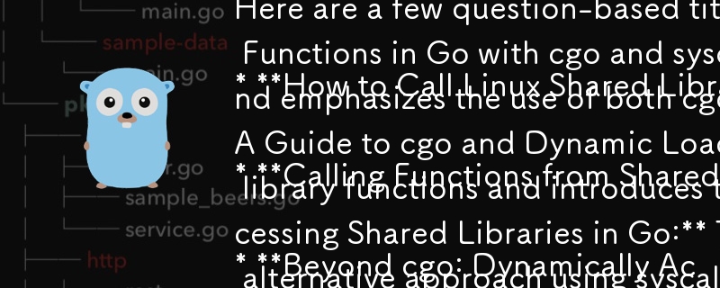 以下是一些適合您文章的基於問題的標題：

* How to Call Linux Shared Library Functions in Go with cgo and syscall：這個標題直接解決了本文的主題和重點