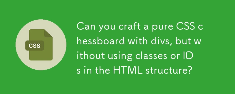 Können Sie ein reines CSS-Schachbrett mit Divs erstellen, ohne jedoch Klassen oder IDs in der HTML-Struktur zu verwenden?