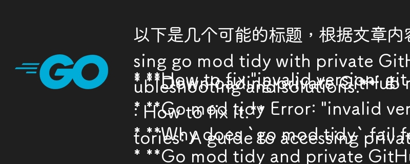 가능한 제목은 다음과 같습니다. 기사 내용에 따라 가장 적절한 제목을 선택하세요.

* 개인 GitHub 리포지토리에서 go mod tidy를 사용할 때 \