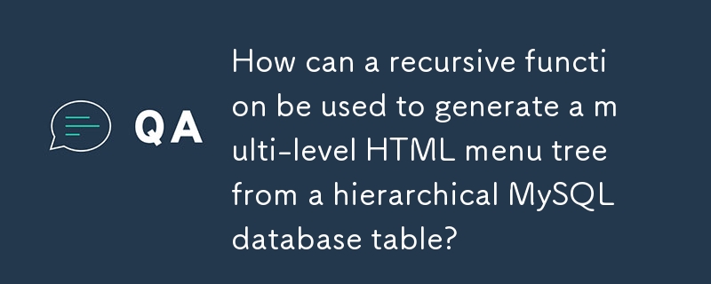 Bagaimanakah fungsi rekursif boleh digunakan untuk menjana pepohon menu HTML berbilang peringkat daripada jadual pangkalan data MySQL hierarki?