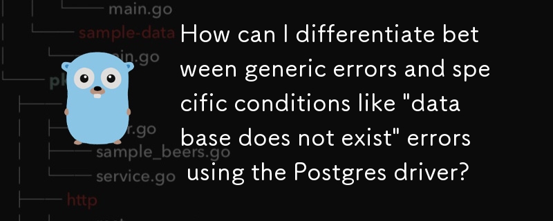 Postgres ドライバーを使用して、一般的なエラーと「データベースが存在しません」エラーなどの特定の状況を区別するにはどうすればよいですか?