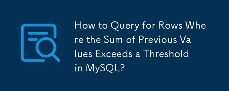 MySQL で以前の値の合計がしきい値を超える行をクエリするにはどうすればよいですか?