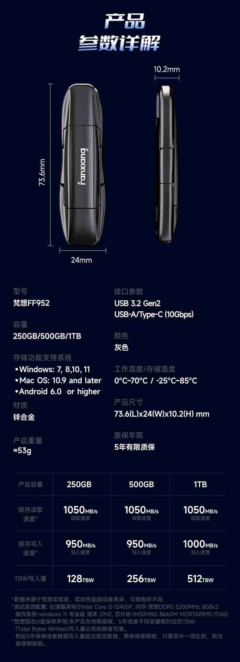 支持 ProRes 视频录制：梵想 1T 固态 U 盘 379 元赠保护套（A+C 双口）