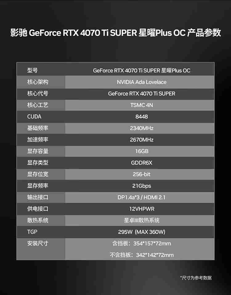 影驰推出 RTX 4070 Ti SUPER 星曜 Plus OC 显卡，首发价 6799 元