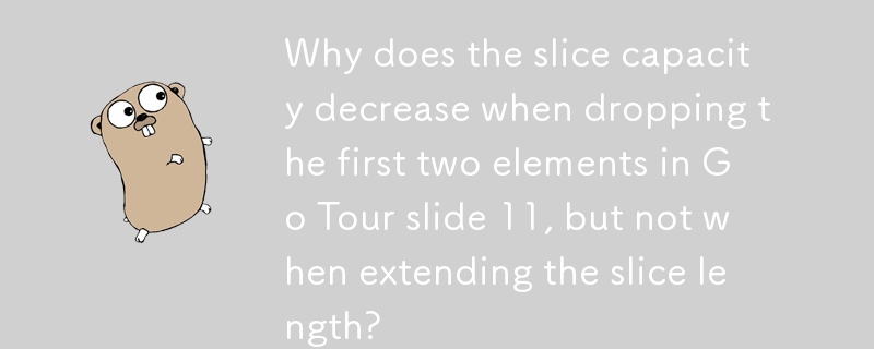 Pourquoi la capacité de la tranche diminue-t-elle lors de la suppression des deux premiers éléments de la diapositive Go Tour 11, mais pas lors de l'extension de la longueur de la tranche ?