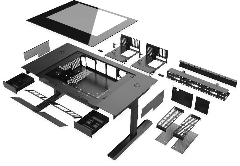 联力 DK07X 电动升降电脑桌提前上线官网:支持双 E-ATX 系统,配无线充电位