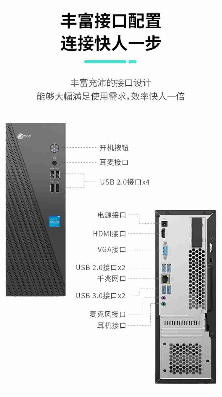 i5-12450H + 16G + 512G：联想来酷商用台式机 + 23.8 英寸显示器套装 2223 元新低