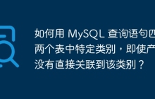 如何用 MySQL 查詢語句匹配兩個(gè)表中特定類別，即使產(chǎn)品沒有直接關(guān)聯(lián)到該類別？