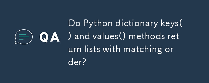 Do Python dictionary keys() and values() methods return lists with matching order?