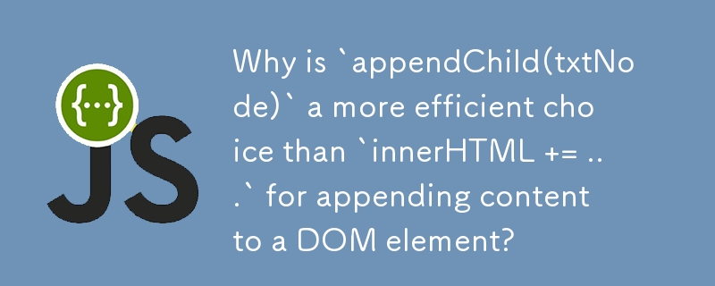 Warum ist „appendChild(txtNode)' eine effizientere Wahl als „innerHTML = ...', um Inhalte an ein DOM-Element anzuhängen?