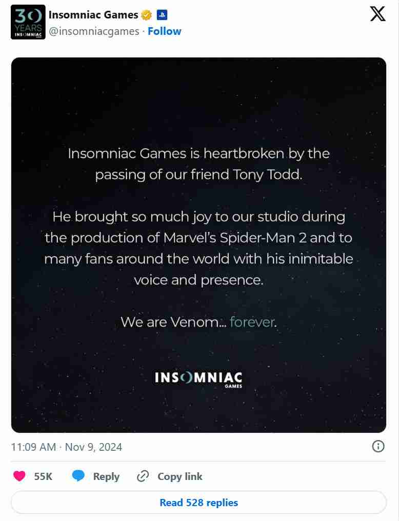 《漫威蜘蛛侠2》毒液配音演员Tony Todd去世