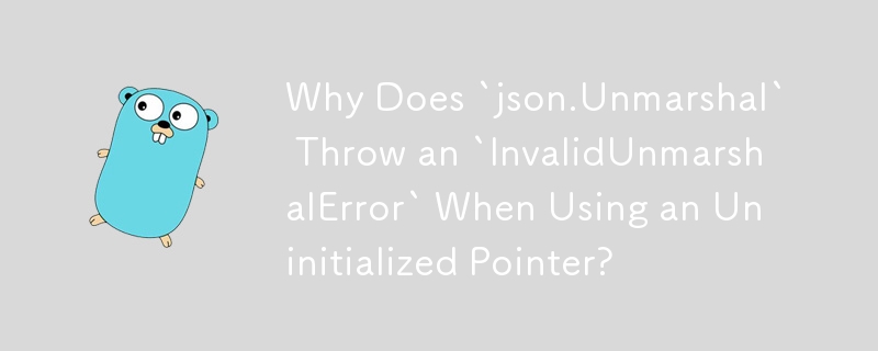 초기화되지 않은 포인터를 사용할 때 `json.Unmarshal`이 `InvalidUnmarshalError`를 발생시키는 이유는 무엇입니까?
