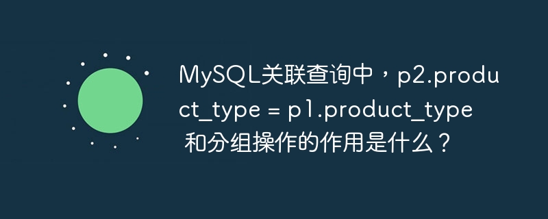 MySQL關聯查詢中，p2.product_type = p1.product_type 和分組操作的作用是什么？