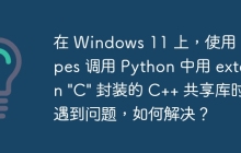 在 Windows 11 上，使用 ctypes 调用 Python 中用 extern "C" 封装的 C++ 共享库时遇到问题，如何解决？