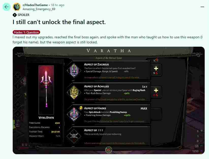 《黑帝斯2》玩家对如何解锁游戏的终局内容感到困惑