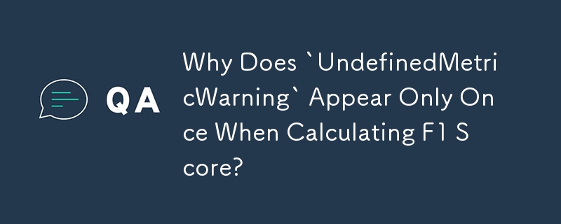 Mengapakah `UndefinedMetricWarning` Muncul Sekali Sahaja Apabila Mengira Markah F1?