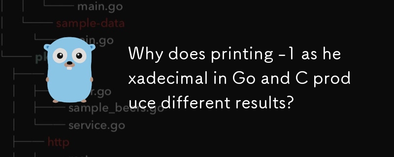 Why does printing -1 as hexadecimal in Go and C produce different results?