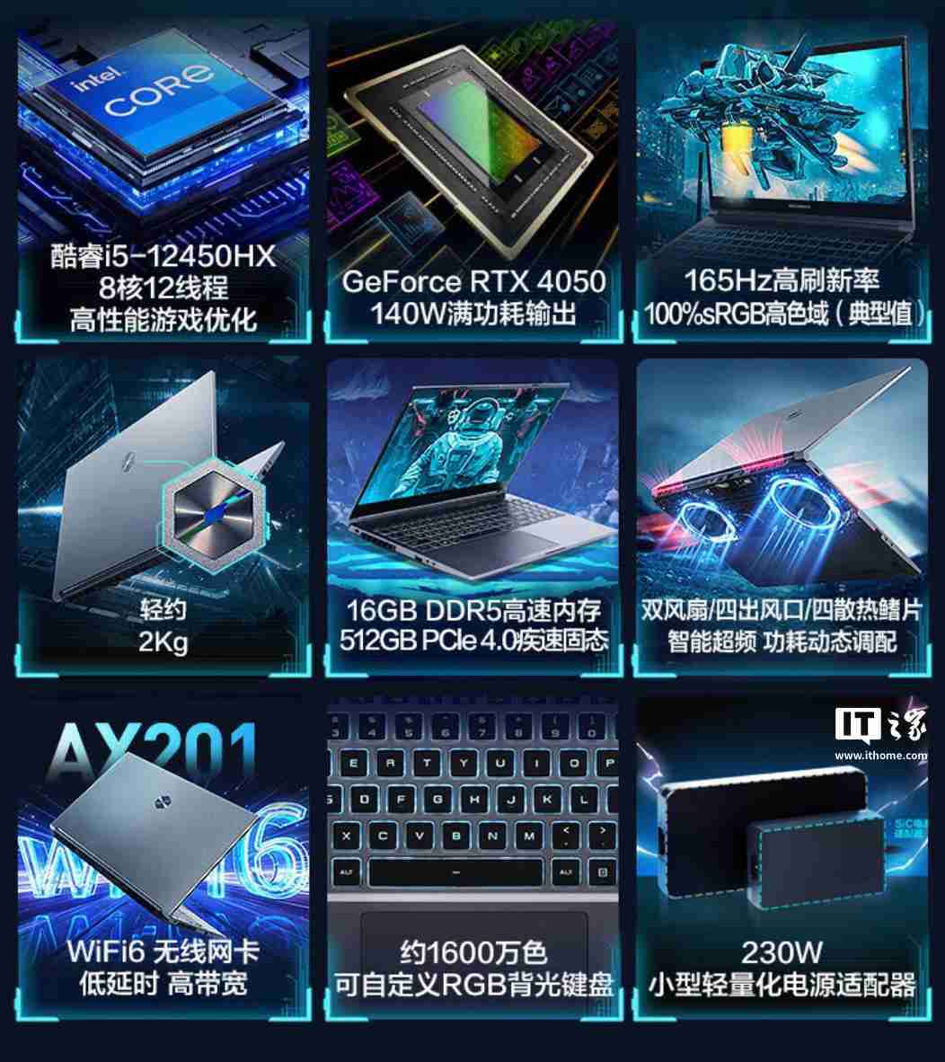 机械革命极光 15 笔记本新增“i5-12450HX + 16G + 512G + RTX4050”版本，5099 元