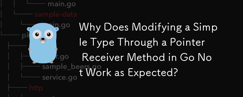 Why Does Modifying a Simple Type Through a Pointer Receiver Method in Go Not Work as Expected?