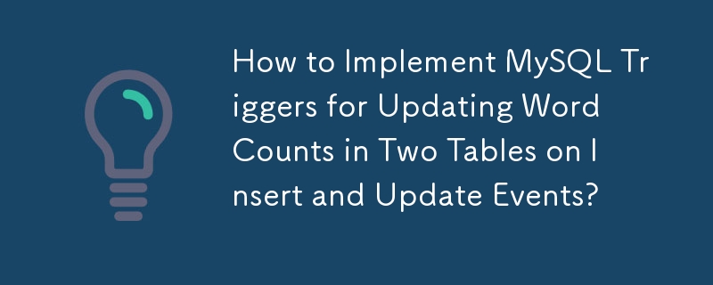 How to Implement MySQL Triggers for Updating Word Counts in Two Tables on Insert and Update Events?